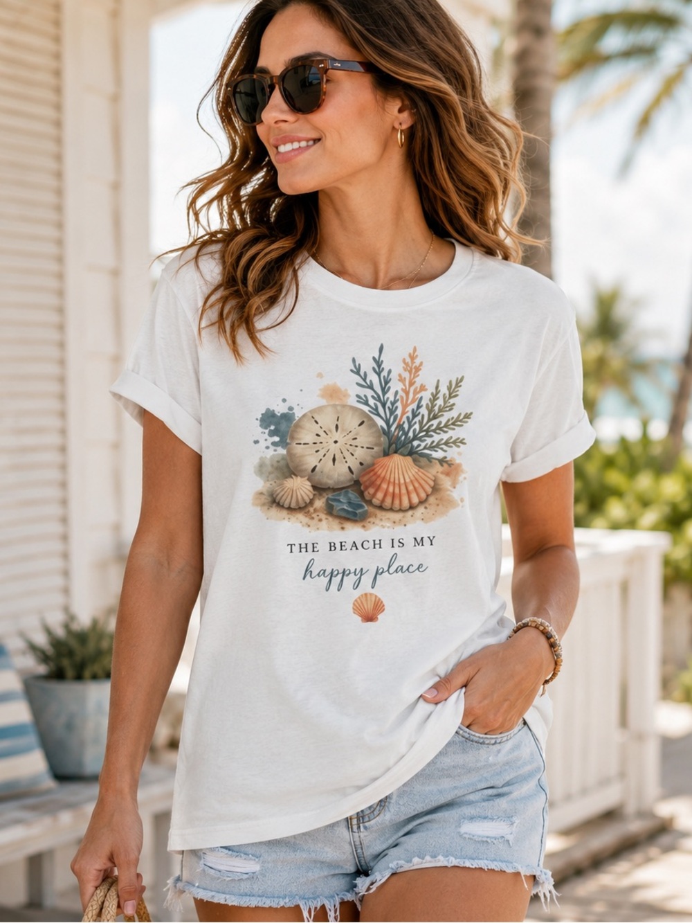 Bella Canvas 3001 Unisex M Beach Seashell Graphic Tee Coastal relugo365.